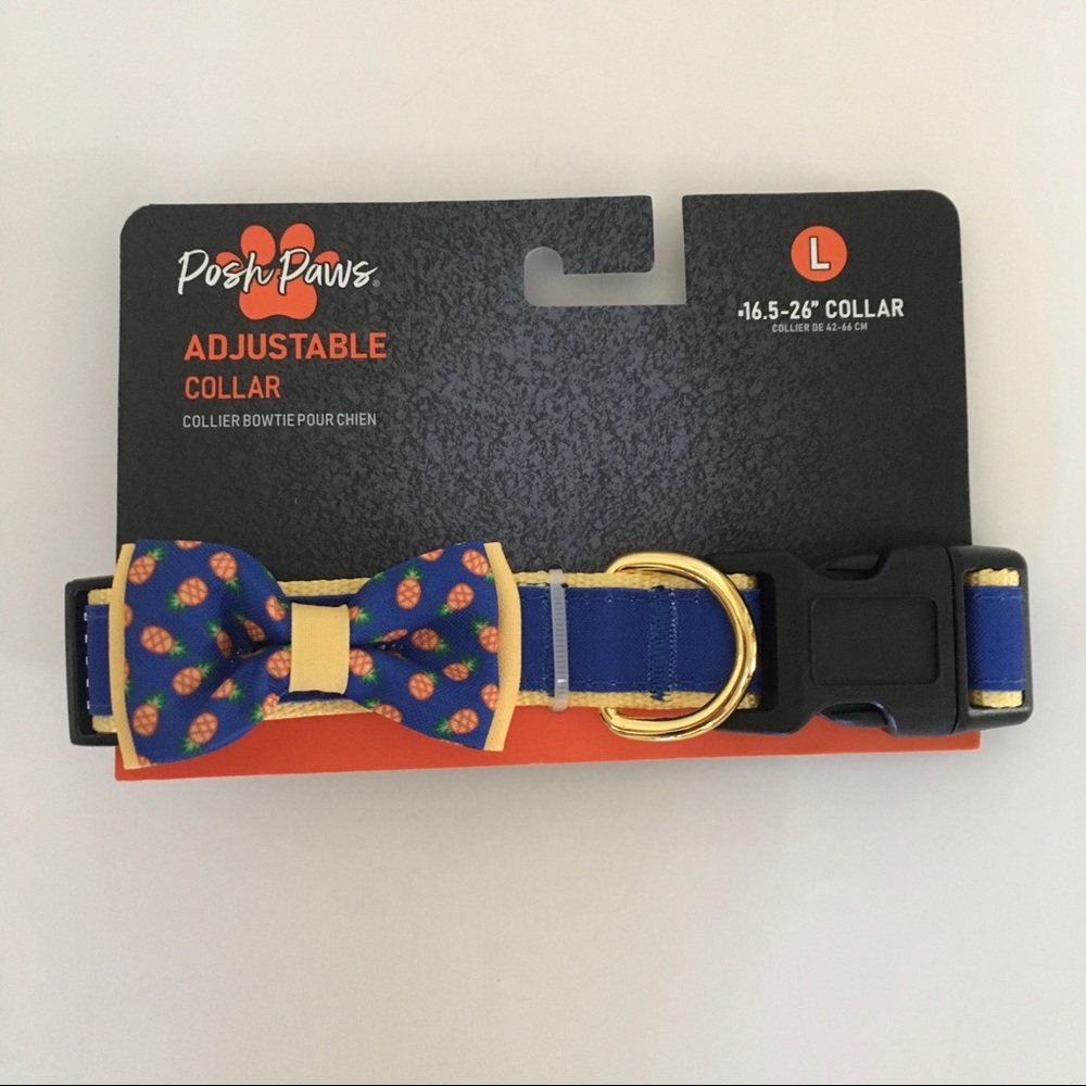 NEW (L) Posh Pets Dog Adjustable Bow Tie Collar Large Dogs Blue with Pineapples
